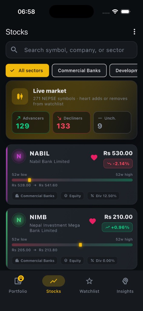 DhanSutra live NEPSE stocks list