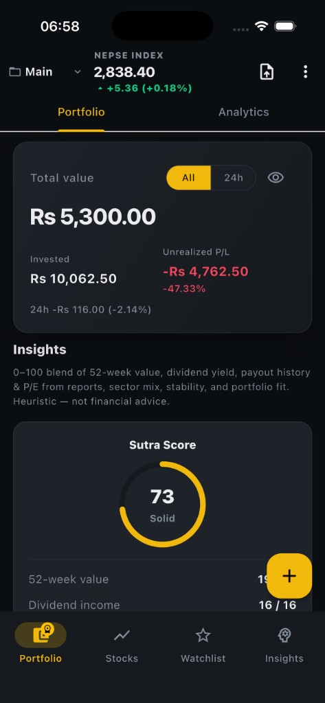 DhanSutra portfolio with Sutra Score